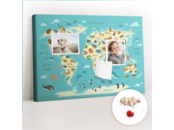 Painel De Cortiça Para Parede Mapa-múndi Com Animais Para O Quarto Das Crianças Espelharte (60x40 Cm)