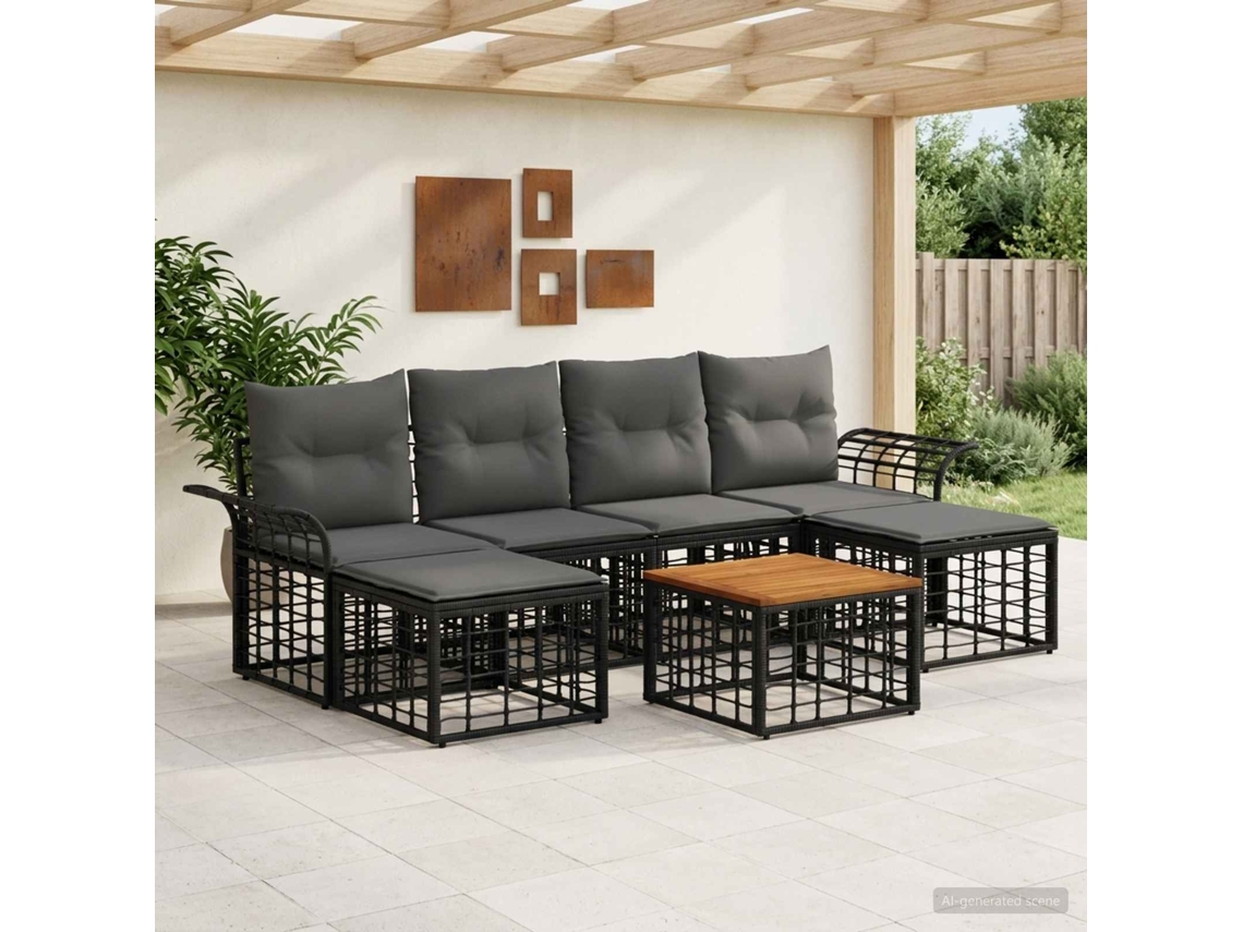 Vidaxl Conjunto De Sofás Para Exterior 7 Pcs Preto E Cinza Escuro