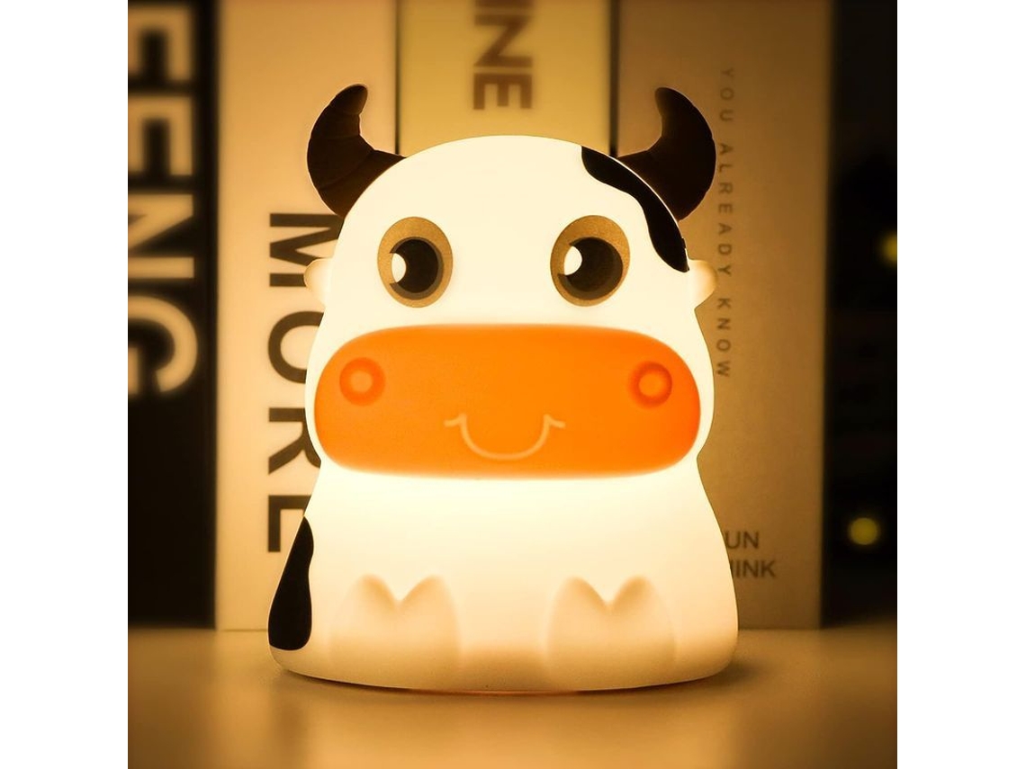 Lanterna Noturna para Crianças com Controle por Toque, 7 Cores, Silicone Macio, Animal Vaca Led (baterias)