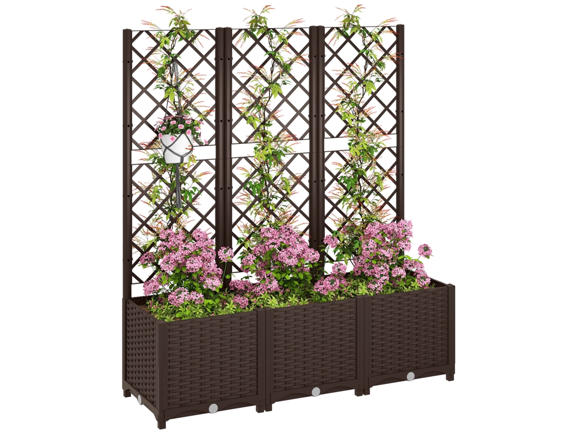 Vaso com Treliça Plástica para Plantas Trepadeiras com Drenagem e Amplo Espaço para Cultivo 120x40x135 Cm Marrom Ge
