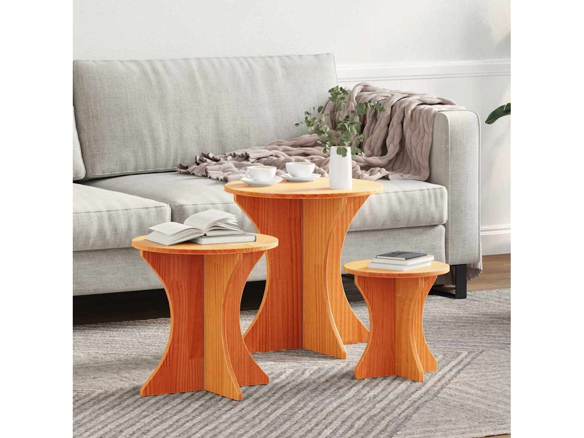 Vidaxl Mesa De Centro 3 Unid. Marrom Cera 46 X 46 X 47 Cm
