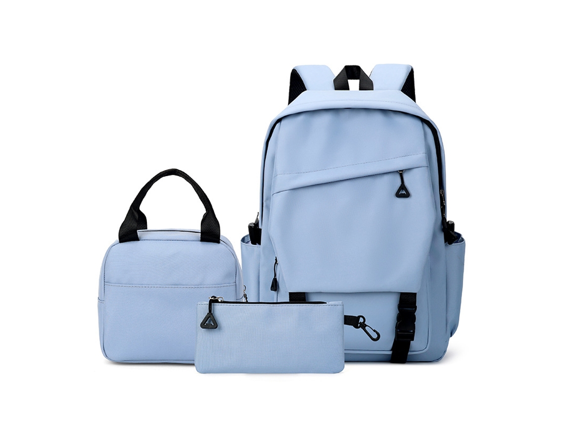Conjunto De Mochila Azul Minimalista De 3 Peças – Mochila Escolar Impermeável Em Tecido Oxford