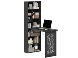 Mesa Dobrável Conversível Cinza Com Quadro-negro, Multifuncional Para Computador E Escritório, Com Prateleira Lateral