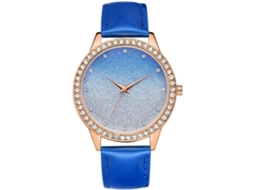 Relógio de Pulso Analógico de Quartzo Gaiety com Strass e Pulseira de Pu Azul