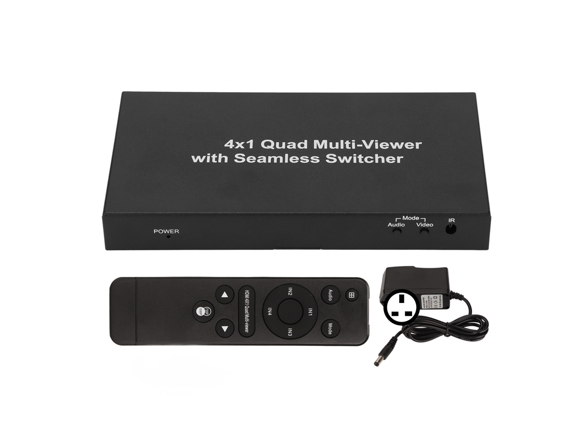 Divisor interface multimídia HD 4 em 1, com controlo remoto, 1080p, plug UK S/MARCA