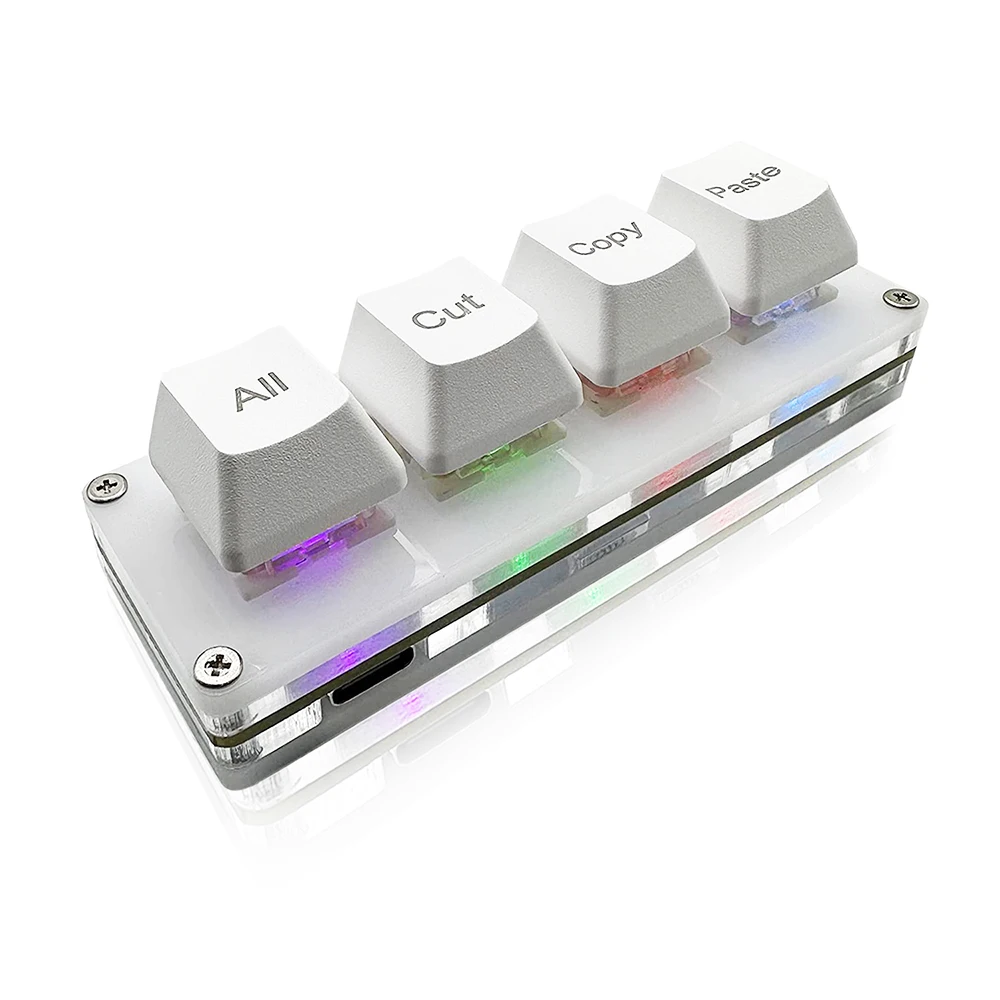 (branco) Mini Teclado Macro De Quatro Teclas: Selecionar Tudo, Recortar, Copiar, Colar, Ctrl+ax+cv (teclas De Atalho) - Teclado Para Uso Com Uma Mão