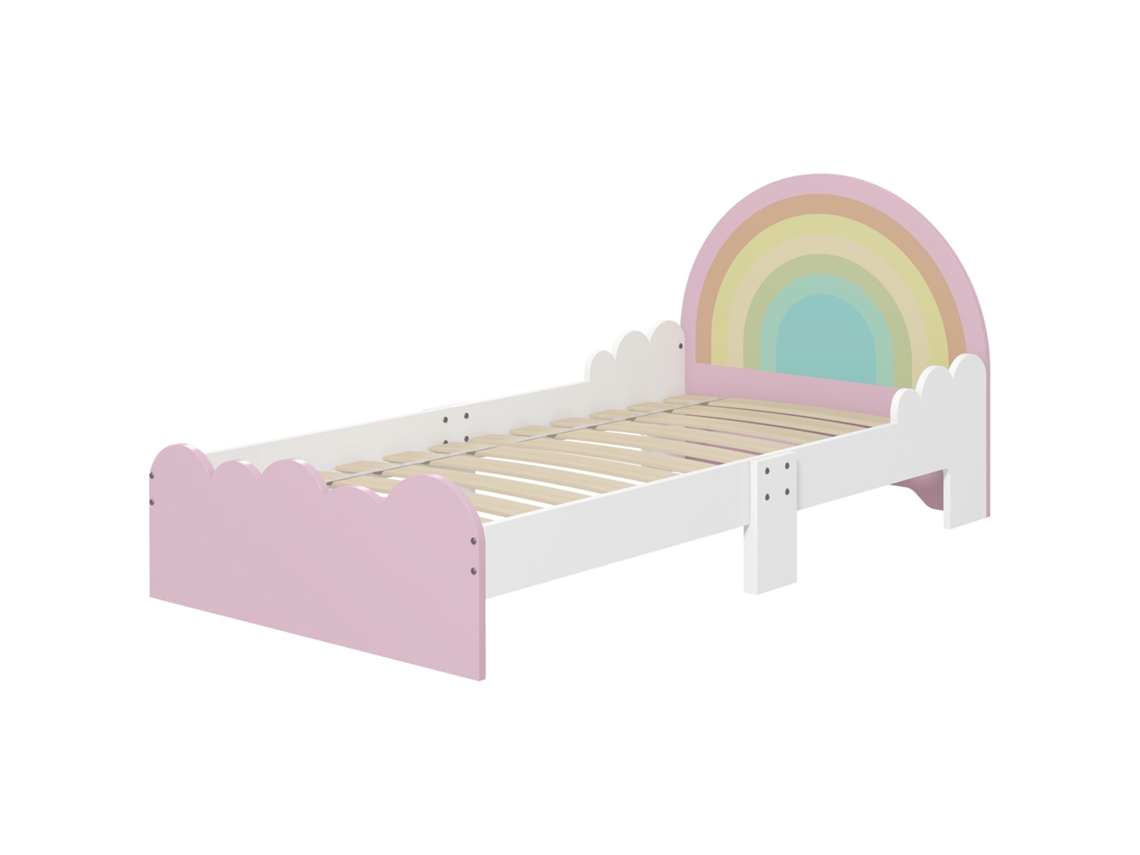Cama Infantil Para Crianças De 3 A 6 Anos (143 X 74 X 66 Cm), Design De Arco-íris, Estrado De Ripas Incluído, Estilo Moderno, Cor Rosa