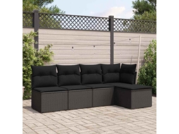 Vidaxl 5 Pcs Conjunto Sofás De Jardim Com Almofadões Vime Pe Preto