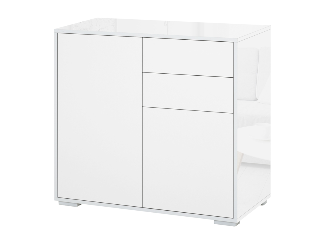 Cômoda De Armazenamento Com 2 Gavetas E 2 Armários, Prateleiras Ajustáveis, Multiuso Para Sala, Cozinha E Quarto, 79x36x74cm, Branco