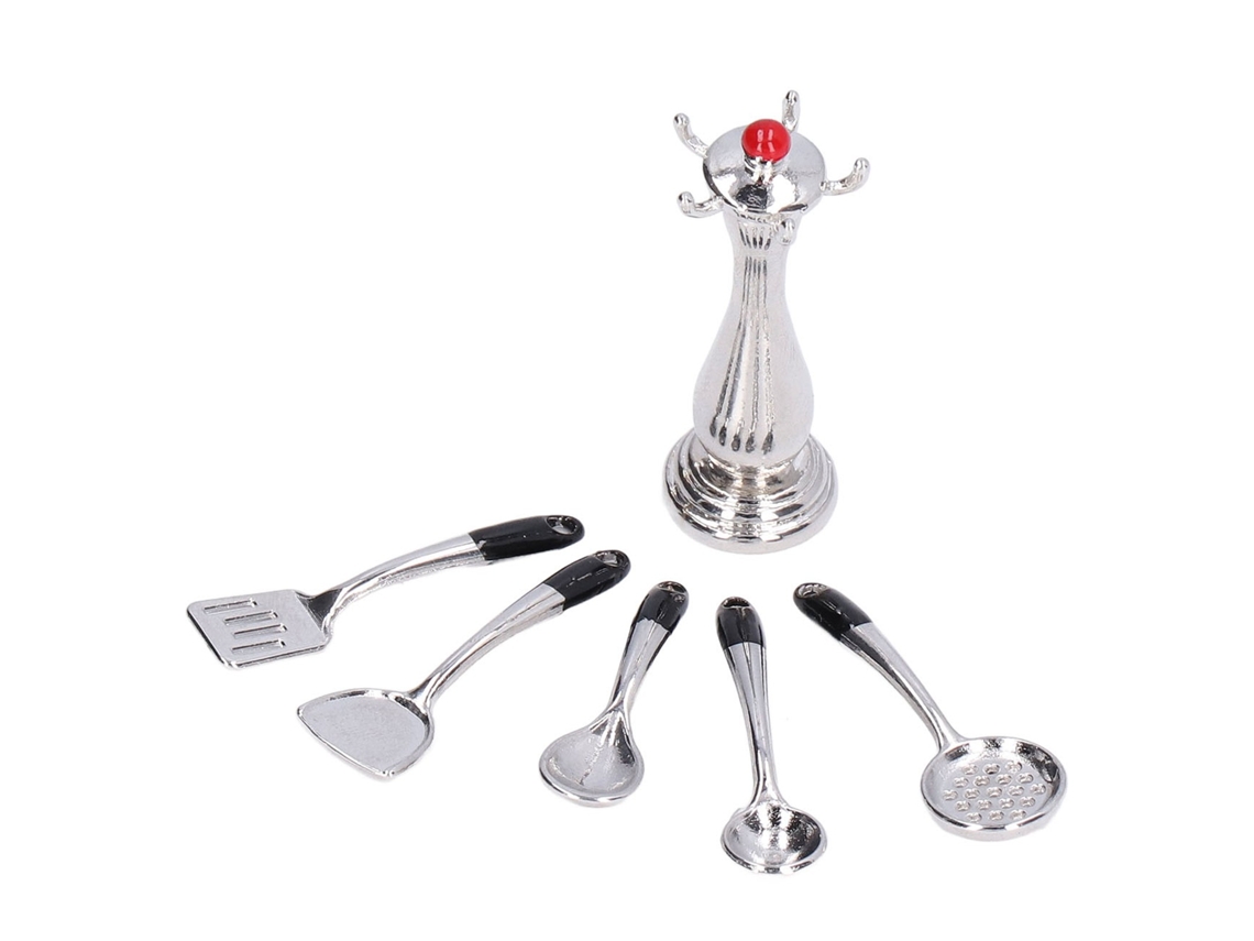 Walshlxq utensílios de Cozinha Diy para Casa de Boneca: Colher Longa, Crivo, Spátula e Ferramentas de Cozinha em Miniatura