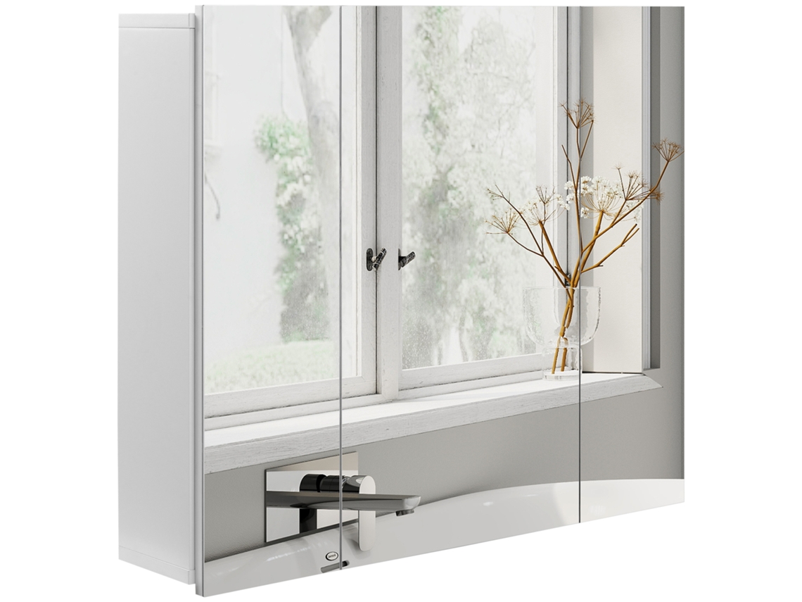Móvel de Banheiro com Espelho,armário de Parede 3 Portas e Prateleiras Ajustáveis 70x15x60cm Branco BTFORUS