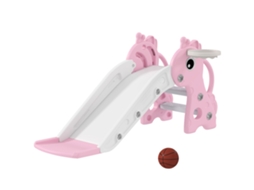 Escorregador 3 em 1 Infantil, em Formato de Girafa, com Cesta de Basquete e Bola, na Cor Rosa. ZENCORE SERVICES