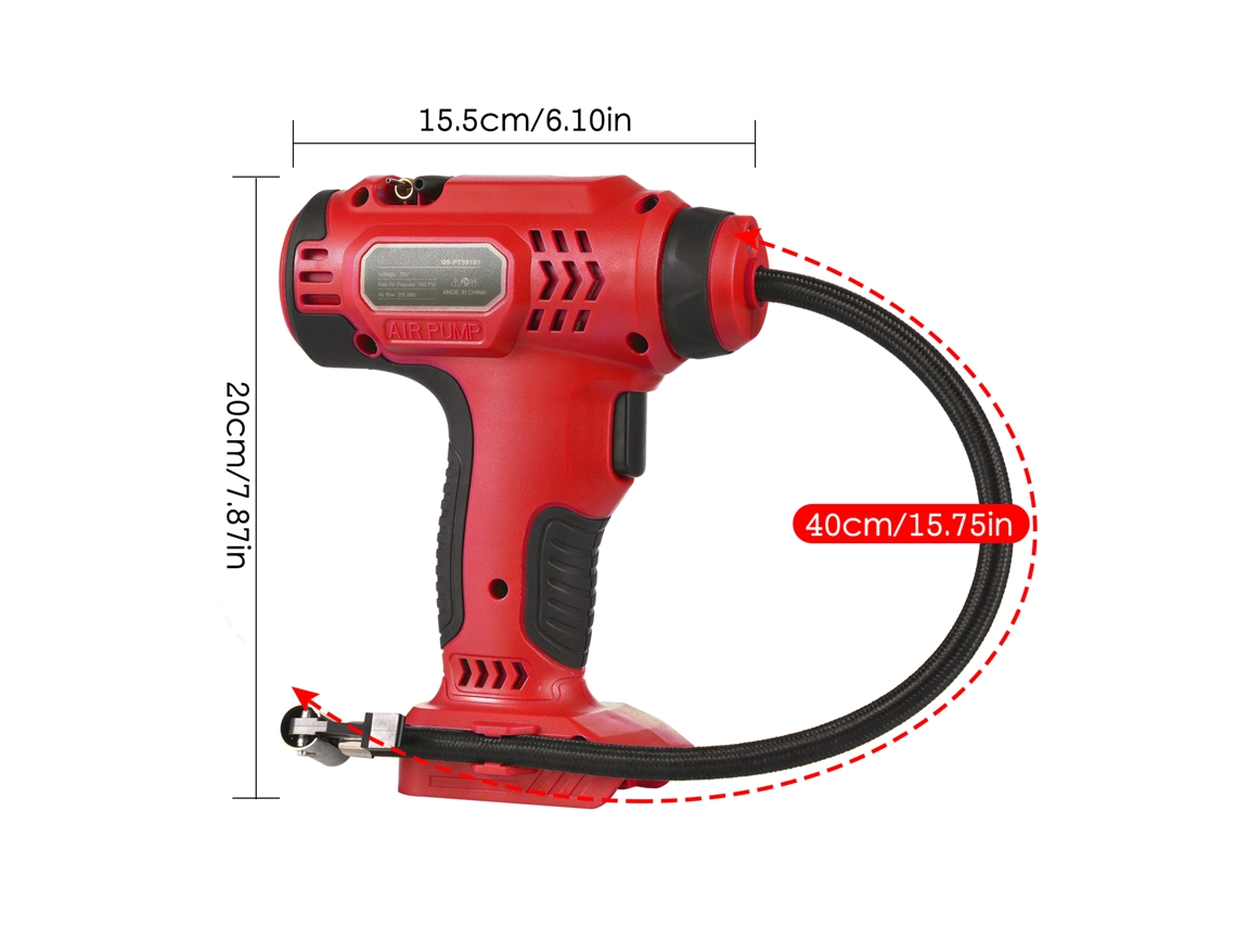 Inflador De Pneus 20v 150 Psi Portátil Lcd Bateria Luz Led