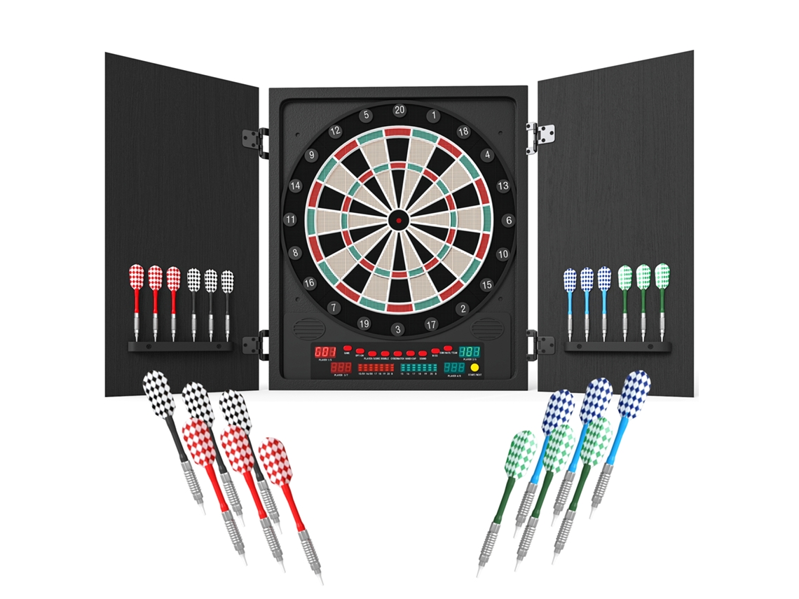 Alvo de Dardos Eletrônico com Pontuação Automática. 12 Dardos e 6 Exibições. 51x6,5x57cm. Preto Ge
