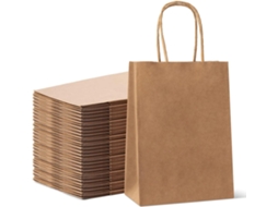 Pacote com 20 Sacolas de Papel Kraft Resistentes para Presentes, Alimentos e Doces BRILVIBERA