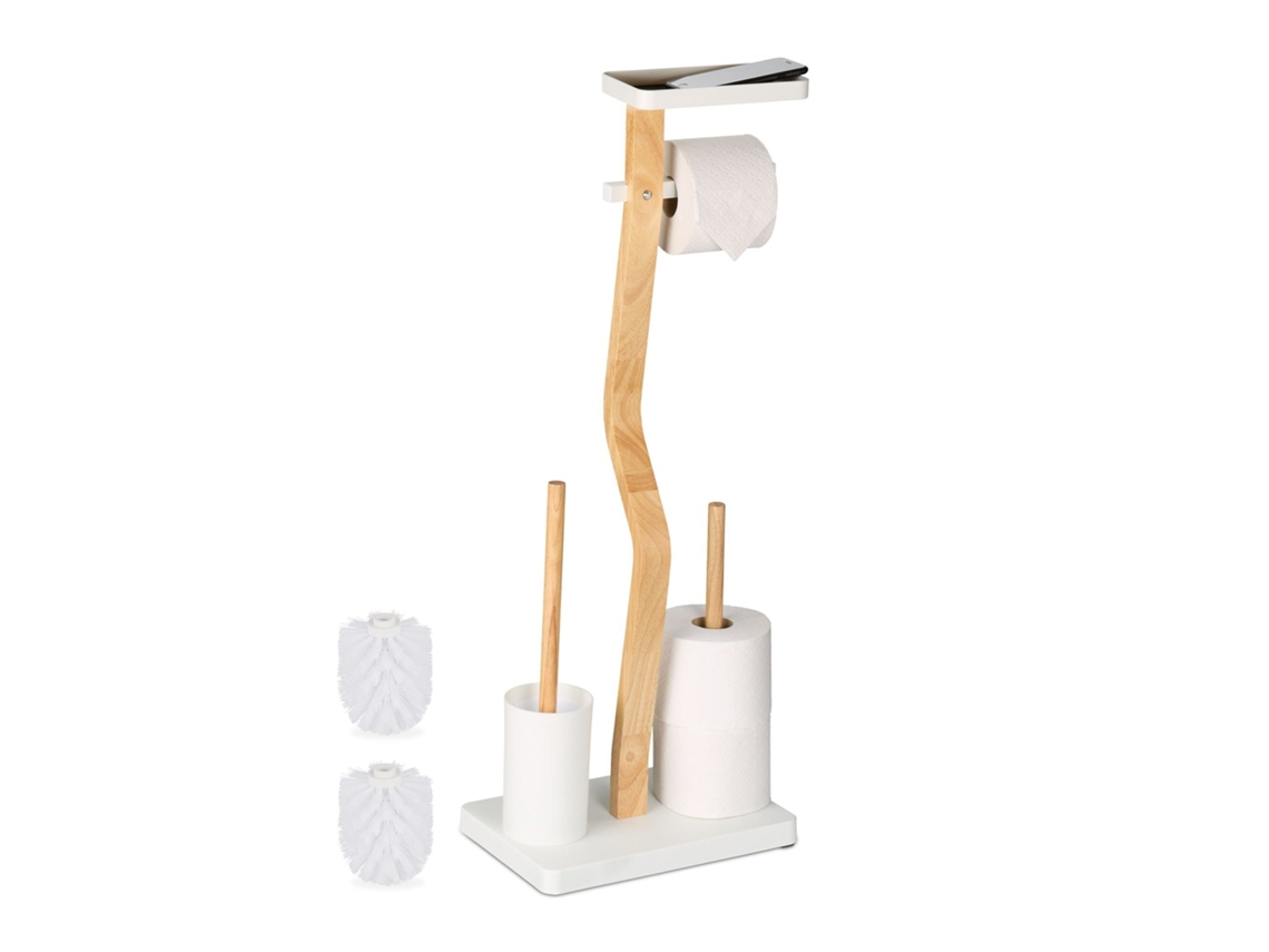 Conjunto De Porta-papel Higiênico De Bambu E Ferro Com Escova