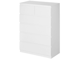 Cómoda Moderna Com 6 Gavetas De Madeira Para Dormitório Entrada Sala De Estar 80x39x115cm Branco