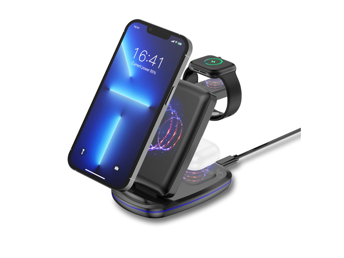 Carregador 3 Em 1 Dobrável Para Iphone,estação Rápida Para Apple Watch E Airpods Preto Hexinyigjly