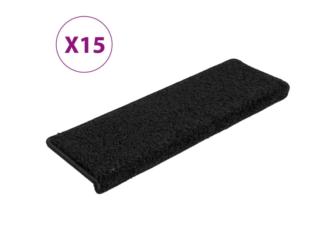 Conjunto de Tapetes de Escada 15 Peças Pretos com Borda Retangular MAISON EXCLUSIVE (65x21x4 cm)