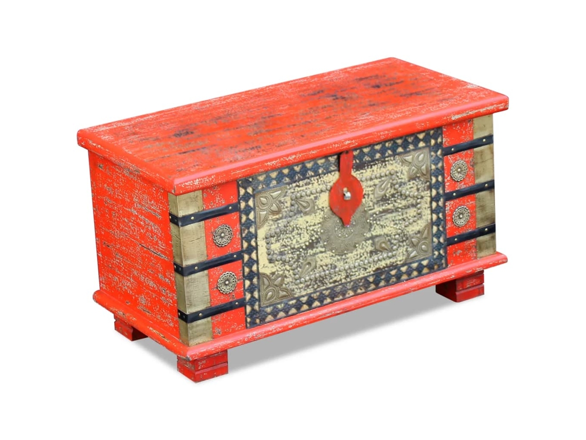 Vidaxl Arca Arrumos Madeira De Mangueira 80x40x45 Cm Vermelho