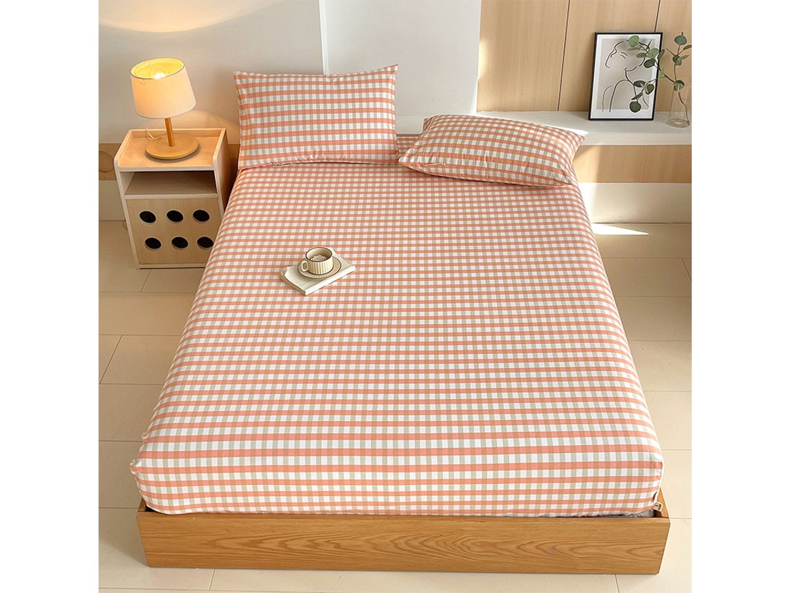 Lençol Elástico, 180*200cm, Tecido De Algodão Cru, Bolso Profundo De 30cm, Estilo Casa De Campo,para Meninas E Mulheres. Rosa Hexinyigjly
