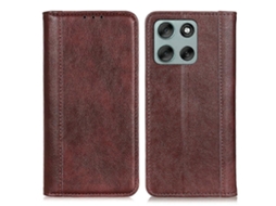 Capa Tipo Carteira Com Textura De Lichia E Couro Rachado Para Motorola Moto G56 5g, Marrom