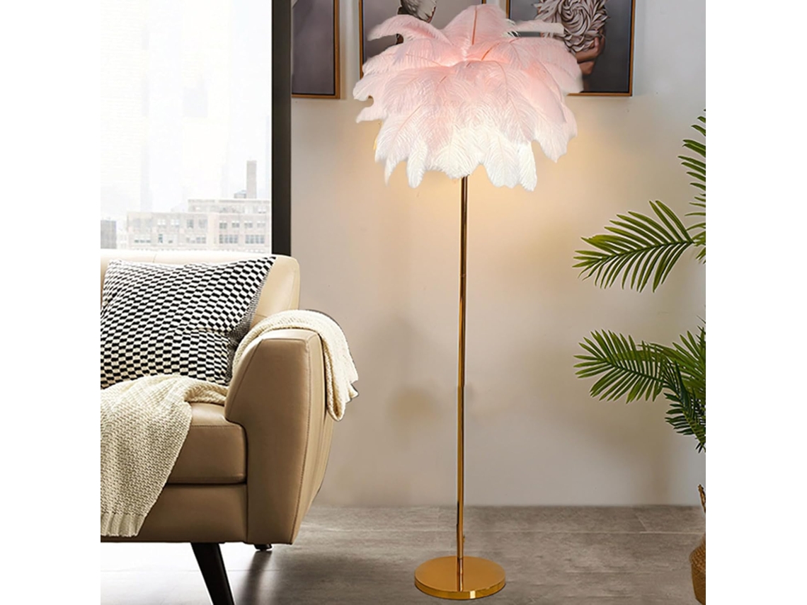 Luminária De Chão Com Penas Avestruz Para Sala Estar, Sofá, Luminária De Leitura, Elegante, Romântica E Bonita Altura