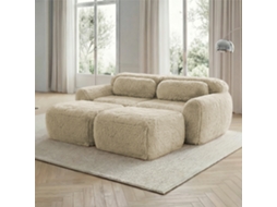 Sofá Modular 2 Lugares Tecido Felpudo Macio Chaise Longue Bege Claro MOBRIO