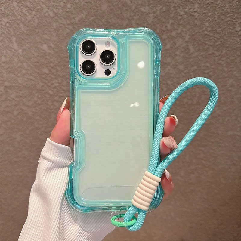 (verde, Iphone 13 Pro Max) Capa Protetora Transparente À Prova De Quedas Com Airbag Nos Quatro Cantos E Alça De Pulso Resistente A Impactos.