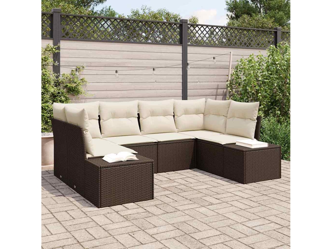 Vidaxl Conjunto de Sofá de Jardim com Almofada 6 Pcs Castanho Vime Pe