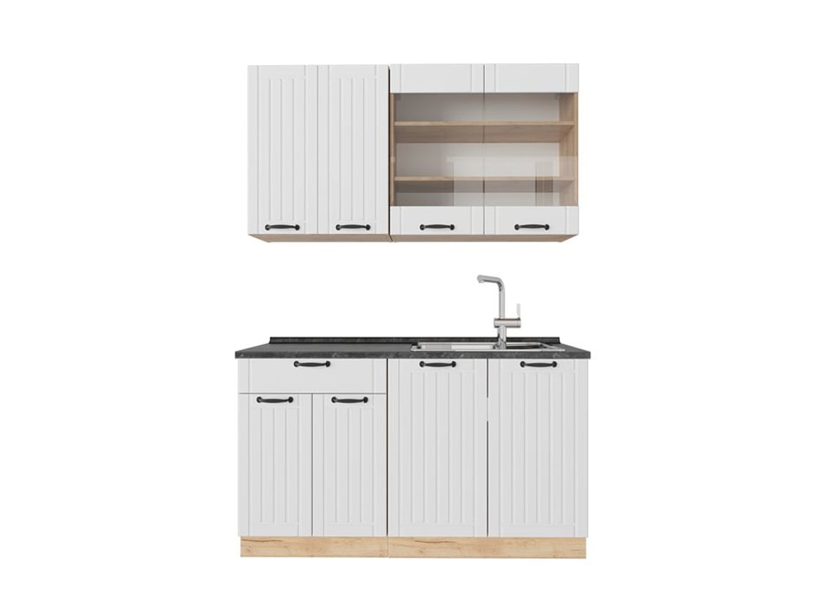 Cuisine Fame Line, 140cm Sem Pt, Branco Campo, Carvalho De Força Dourado, Vicco