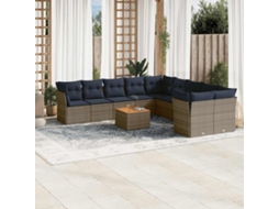 Vidaxl 11 Pcs Conjunto Sofás De Jardim C/ Almofadões Vime Pe Cinzento