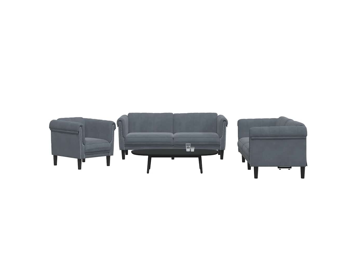 Vidaxl 3 Pcs Conjunto De Sofás Veludo Cinzento-escuro