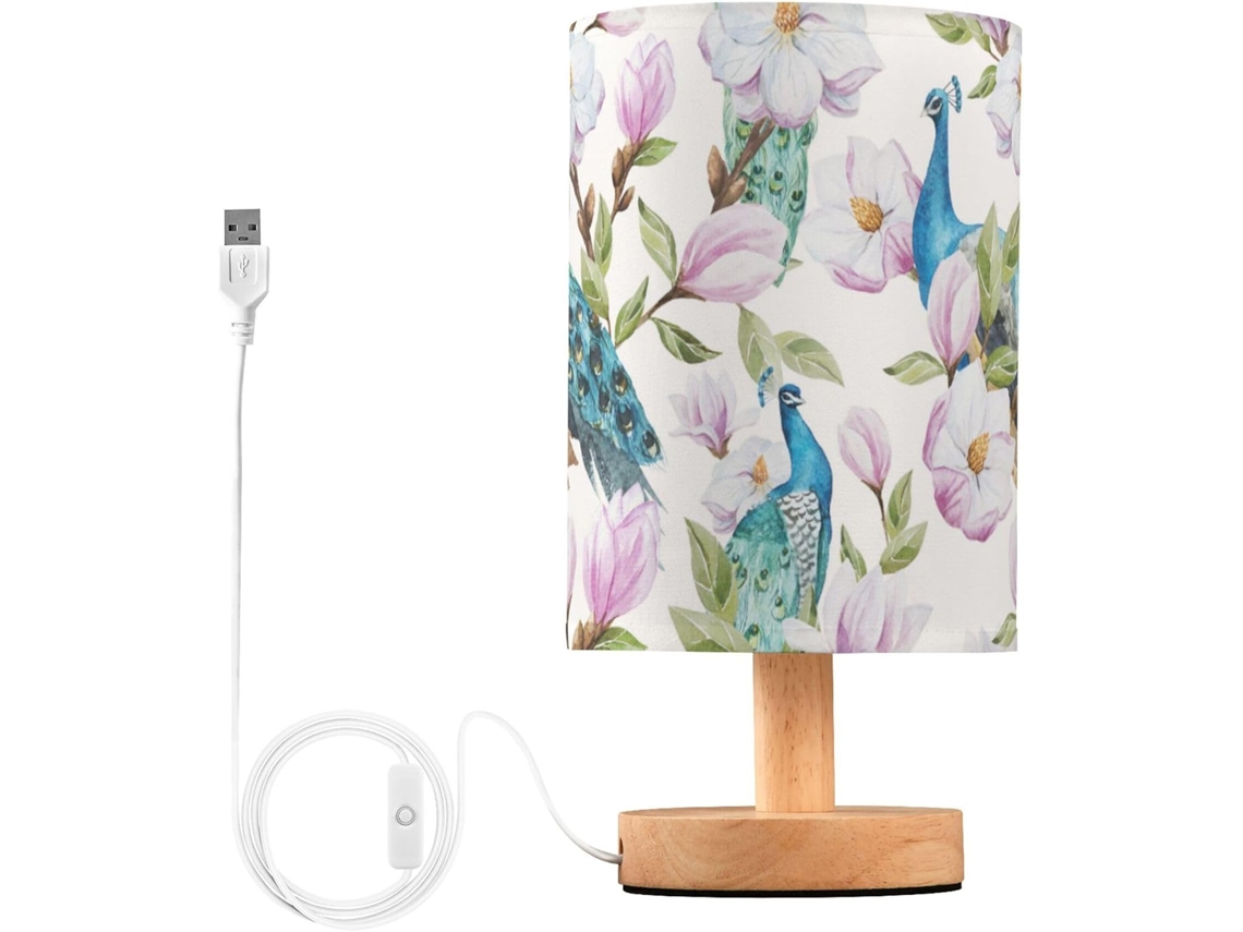 Abajur De Leitura Para Quarto, Luminária De Mesa Suave Para Quarto Menina, Estampa De Magnólia, Pavão E Pássaros