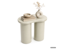 Mesa De Centro Moderna Cube 41 Cm Creme Com Dupla Base Cilíndrica