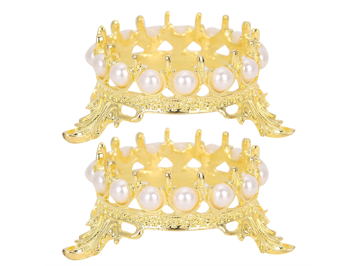 Suporte Para Canetas De Unhas Em Forma De Coroa Dourada 2pcs, Aço Inox, Decoração Com Pérolas Falsas, Para Salão E Casa