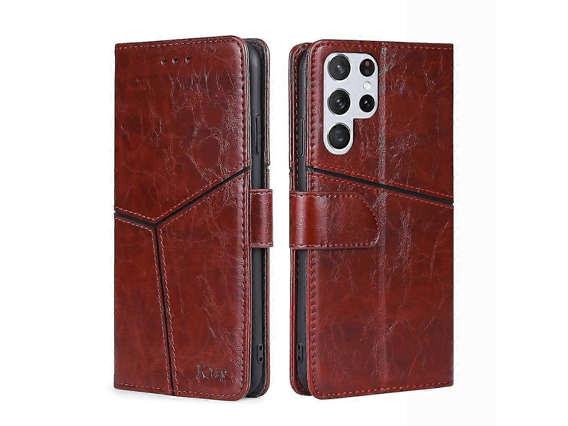 Capa De Couro Com Costura Geométrica Horizontal Para Samsung Galaxy S23 Ultra 5g