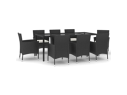 Maison Exclusive - 9 Pcs Conjunto De Jantar P/ Jardim C/ Almofadões Vime Pe Preto