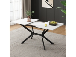Mesa De Jantar Branca Extensível 120/160*80cm, Pernas De Mesa De Metal Preto, Mesa Retangular Branca, Adequada Para Quatro A Seis Pessoas-mh