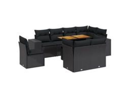 Conjunto de 9 Sofás para Jardim com Almofadas Vime Pe Preto MAISON EXCLUSIVE (9 pcs)
