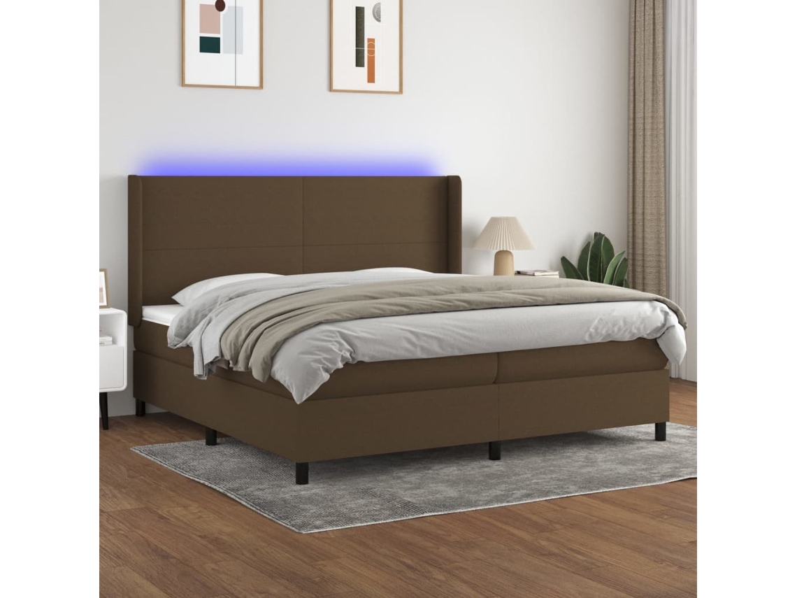 Vidaxl Cama Box Spring C/ Colchão/led 200x200cm Tecido Castanho-escuro