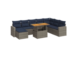 Conjunto de 9 Sofás para Jardim com Almofadões Vime Pe Cinzento MAISON EXCLUSIVE (90x200 cm)
