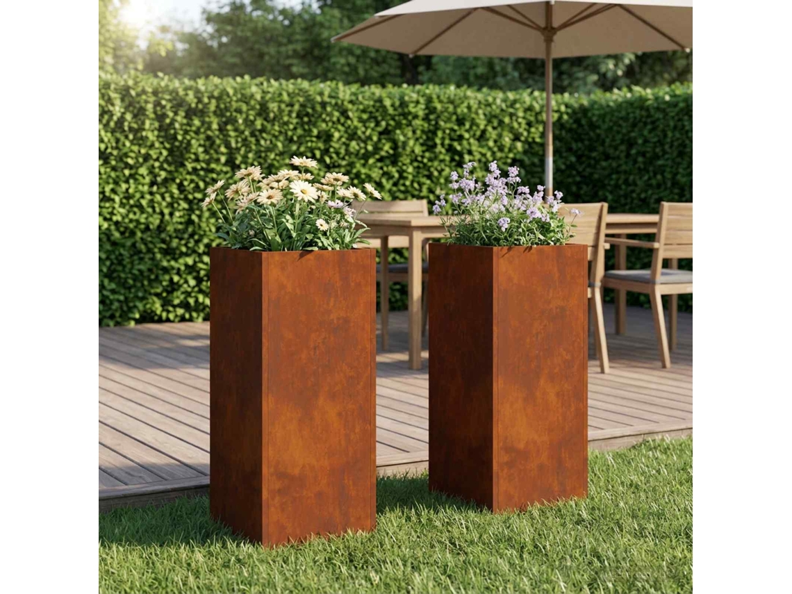 Vidaxl Vaso De Jardim 2 Unid. Ferro Enferrujado 20 X 20 X 40 Cm