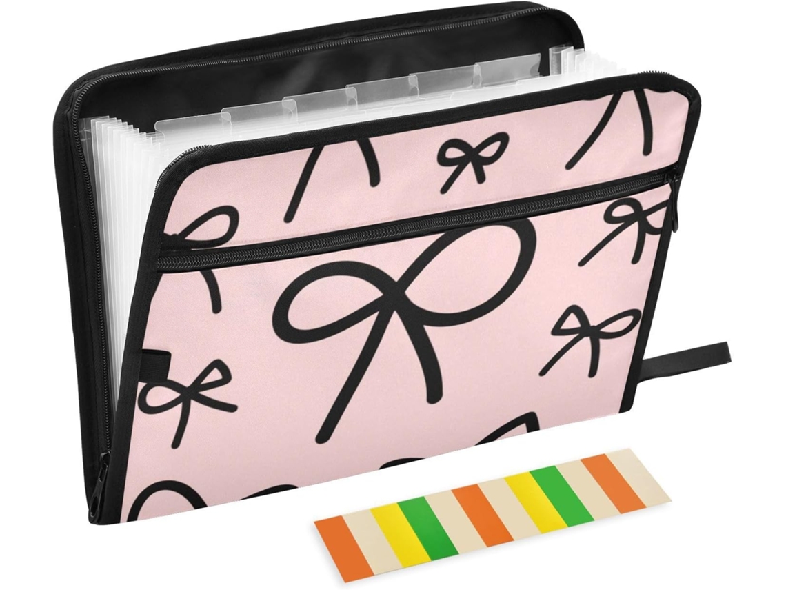 Pasta De Papel Expansível Com Laço Rosa, 13 Bolsos, Tamanho A4 E Carta, Com Fecho De Zíper, Pastas De Bolso