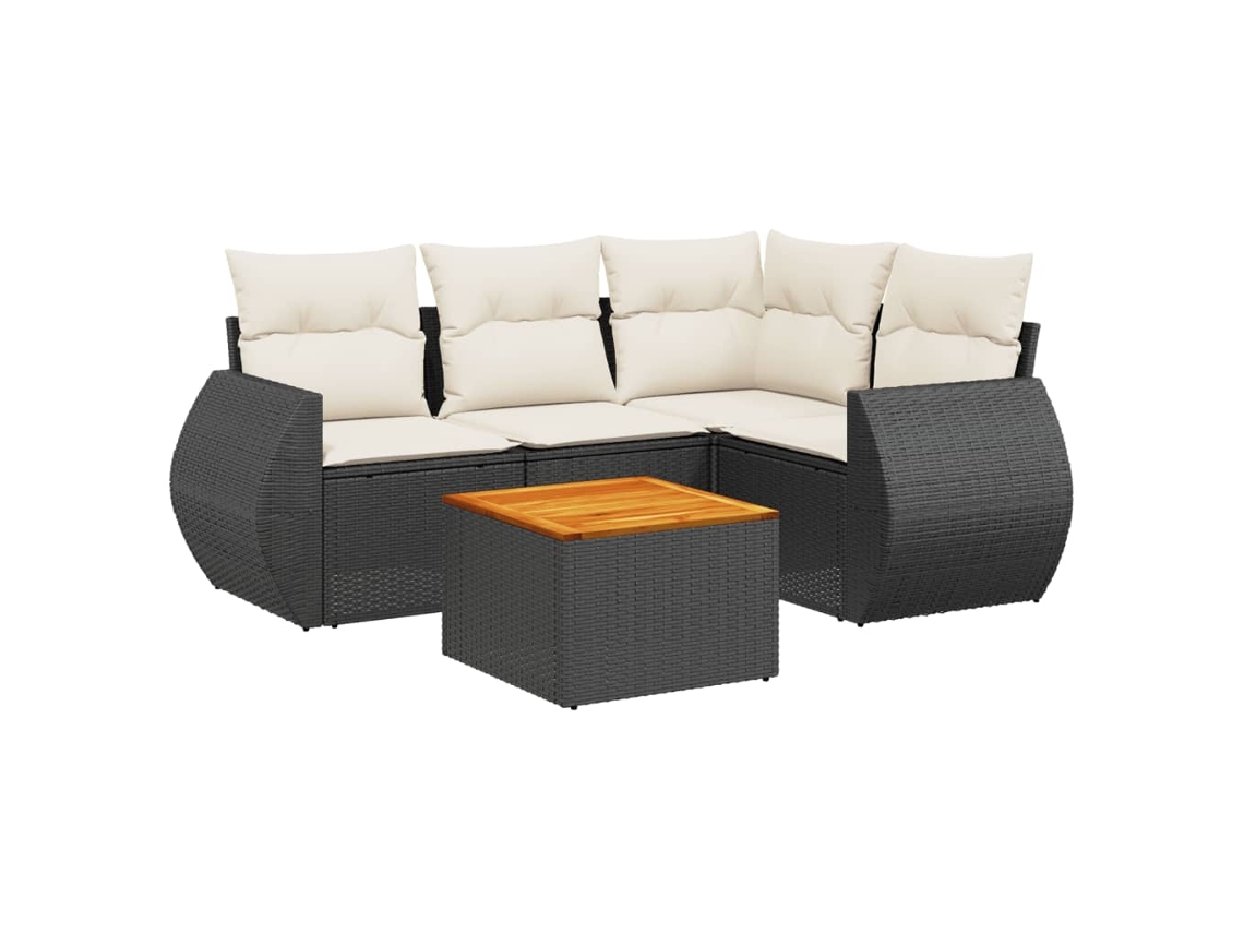 Conjunto de 5 Sofás de Jardim com Almofadões Vime Pe Preto MAISON EXCLUSIVE (5 pcs)