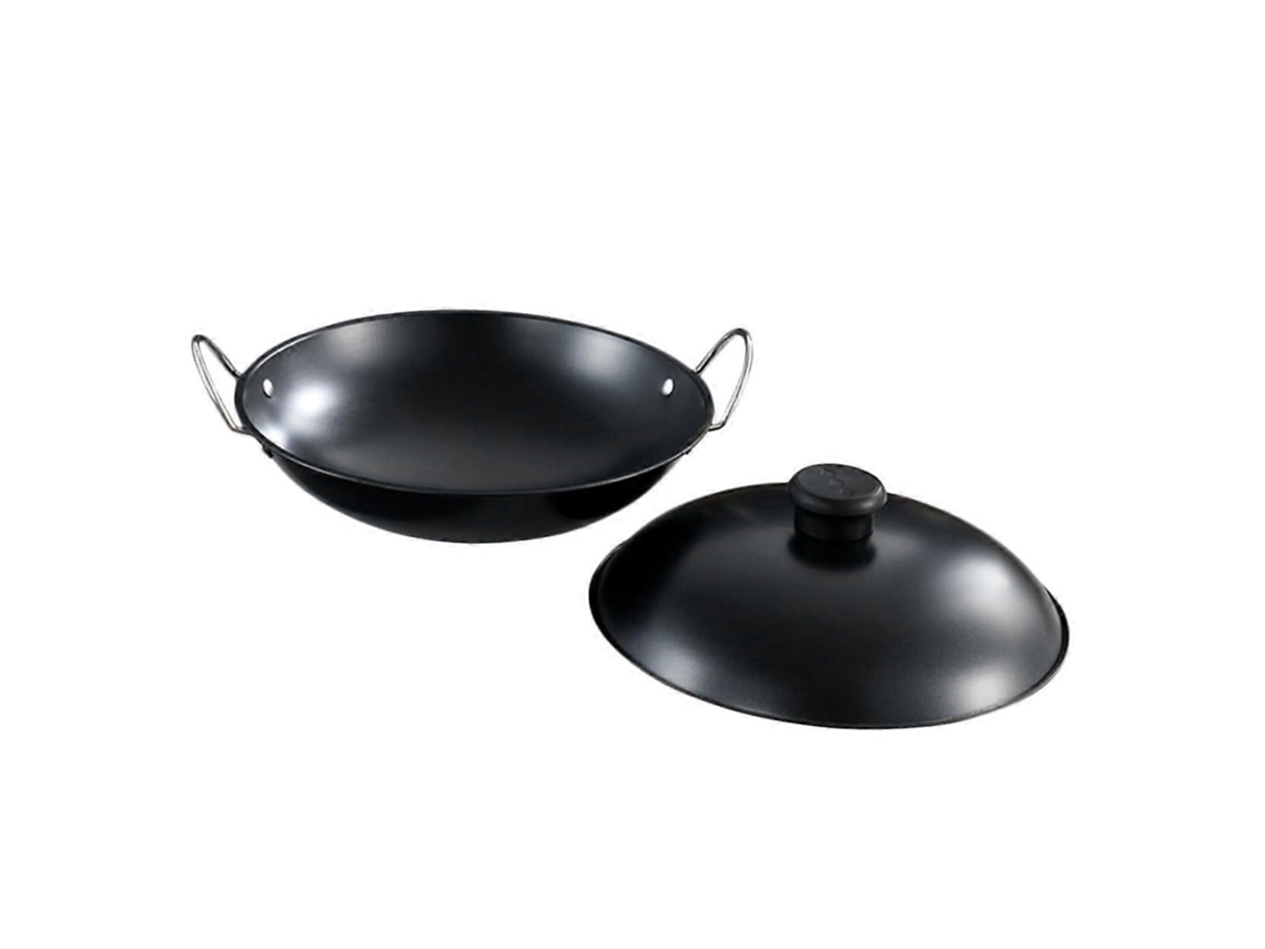 Wok De Ferro Antiaderente Com Alças Duplas Para Refogar, Compatível Com Indução, Resistente Ao Desgaste, 24,7 Cm