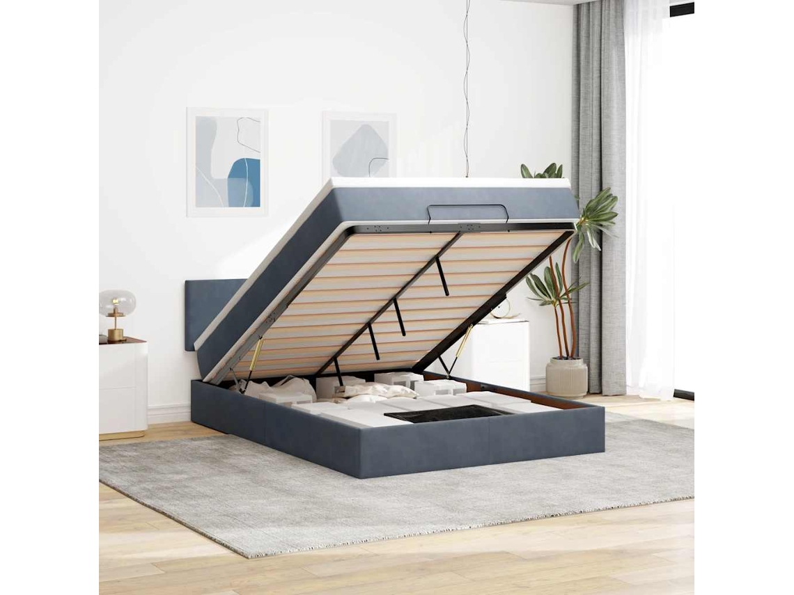 Vidaxl Estrutura De Cama Otomana Com Colchão 140x200cm Cinzento Escuro