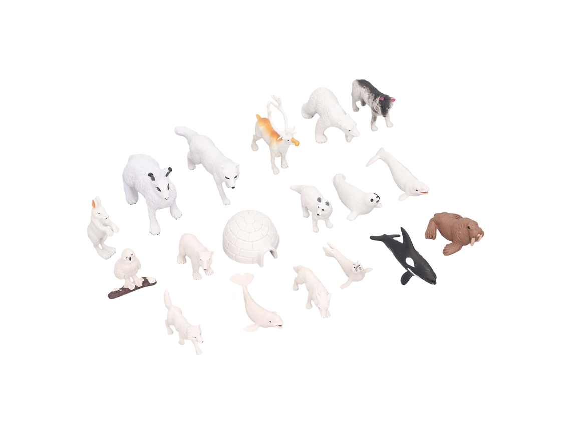 Mali conjunto de 18 Figuras de Animais do Ártico com Casa de Neve Brinquedo Educativo Pvc