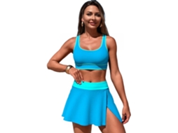 Biquíni Feminino de Duas Peças com Saia de Cintura Alta e Shorts Gola Redonda, Secagem Rápida. SFUSHOS