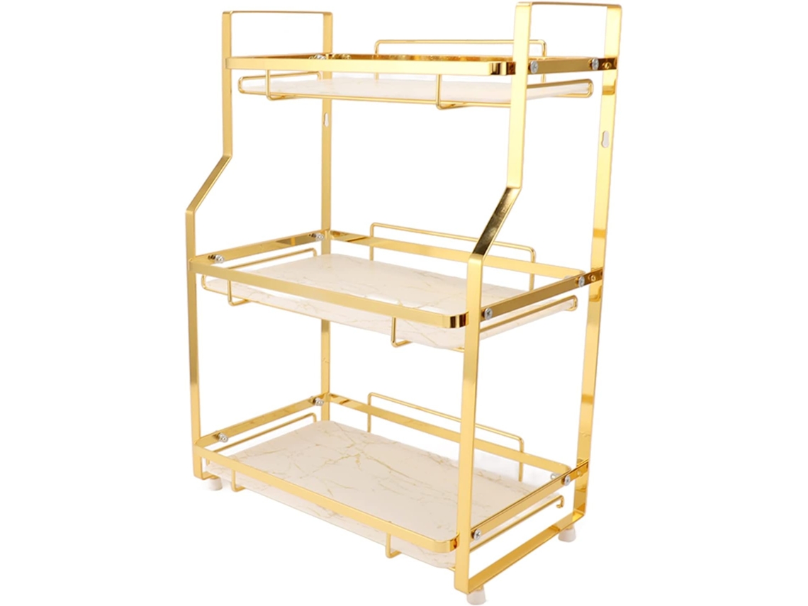 Organizador De Canto Para Parede, Branco E Dourado, Com Suporte Para Pendurar, Ideal Para Banheiro, Sala De Estar E
